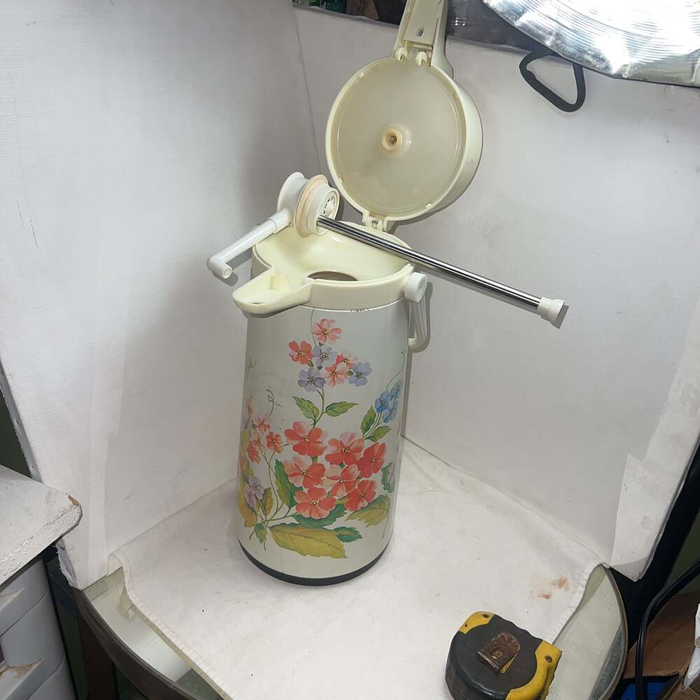 Vintage 70's Air Pot Pump Swivel Base Dispenser Hot Cold Floral Coffee Drinks